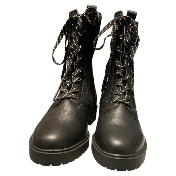 SPLENDID,Scout leather & wool lace up combat Boots 6M Black NWOT - Picture 2 of 13